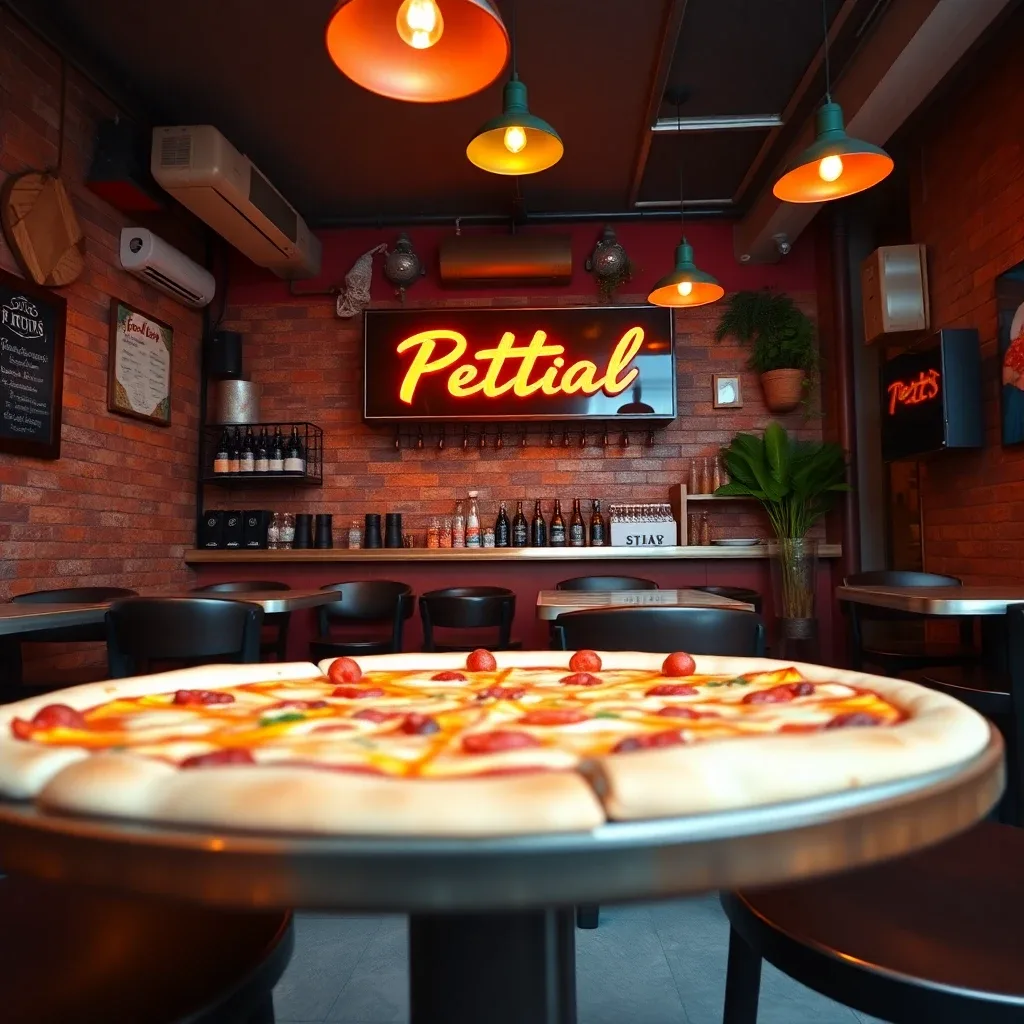 Catering spread of assorted pizzas